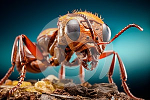 Red ant in natural environment. Macro