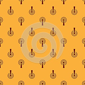 Red Antenna icon isolated seamless pattern on brown background. Radio antenna wireless. Technology and network signal