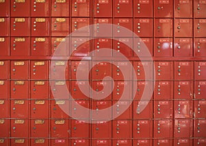 Red antique post office boxes