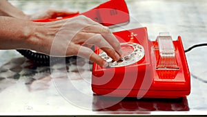 Red antique rotary phone