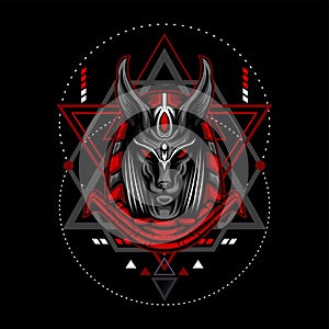 Red Anubis with Geometry Ornament