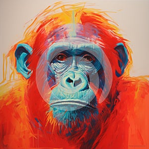 Red Ape: Orangutan Painting In The Style Of Martin Ansin