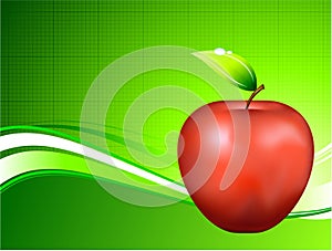 Red Apple on Abstract Green Background