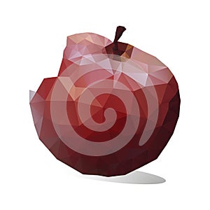 Red Apple bite, tilted, triangulation. Low poly object on a white background, close up