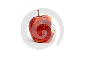 Red Apple bitten off eaten on a white background, core