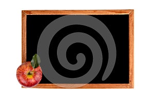 Red apple with blank black blackboard with text space