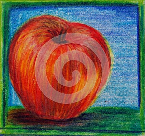 Red apple on a blue background