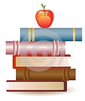 Red apple on book stack