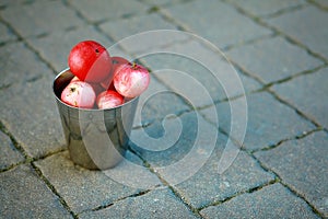 Red apple in bucket