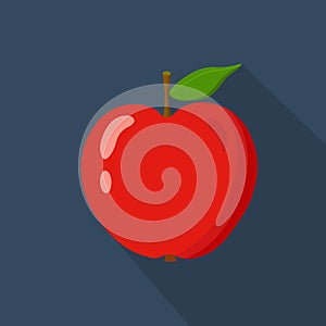 Red apple cartoon flat icon.Dark blue background. Vector illustration.