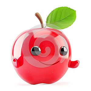 Red apple character with a smiling face and green leaf on top