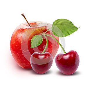 Red Apple and cherry isolated with clipping path