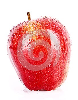 Red apple closeup with waterdrops isolated