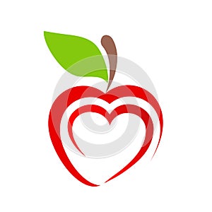 Red apple fruit icon with heart symbol on white, stock vector il