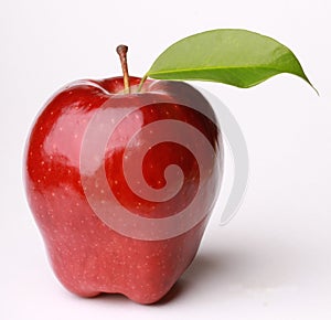 Red Apple Fruit With Leaf