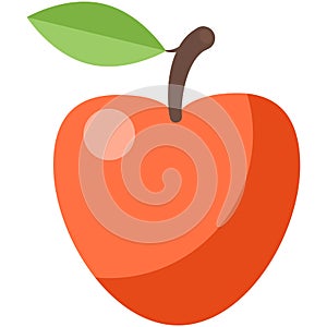 Red apple fruit with leaf vector isolated cartoon illustration