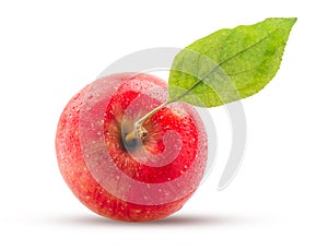 Red apple with green leaf