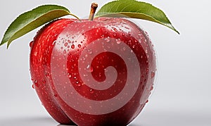 Red Apple With Green Leaf