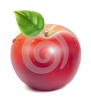 Red apple with green leaf