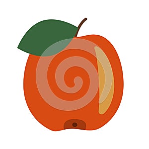 Red apple with green leaf, simple flat vector illustration, sticker icon ripe apple isolate