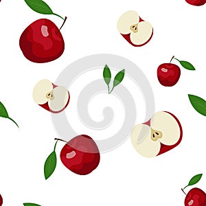 Red Apple with green leaf and half of the Apple Seamless pattern