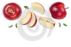 Red apple with half isolated on white background with clipping path and full depth of field. Top view. Flat lay with