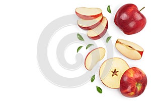 Red apple with half isolated on white background with clipping path and full depth of field. Top view. Flat lay with