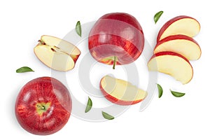 Red apple with half isolated on white background with clipping path and full depth of field. Top view. Flat lay. Set or photo
