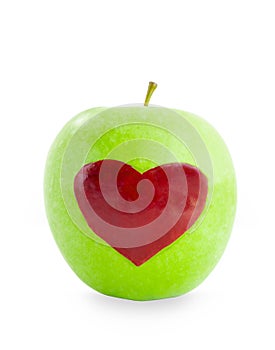 Red apple heart shape in Green apple.