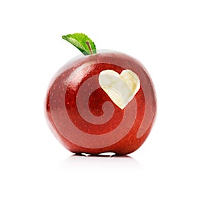 Red apple with heart symbol