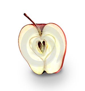 Red apple with heart symbol. apple love