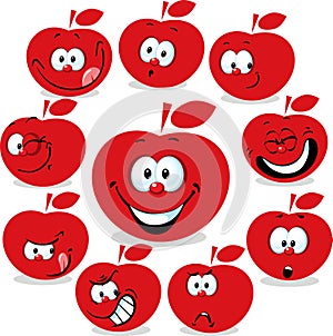 Red apple icon cartoon with funny faces