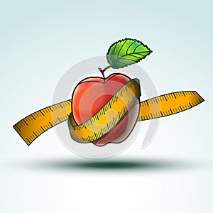 Red Apple Icon for Diet Healthy food isolated on w