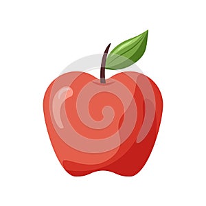 Red apple illustration with branch and green leaf.