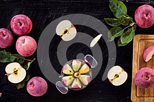 Red apple jam ingredient top view