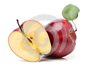 Red apple with leaf and slice