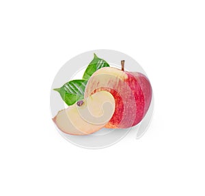 Red apple with leaf and slice on a white background