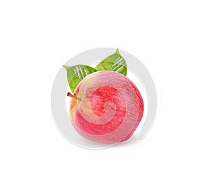 Red apple with leaf and slice on a white background