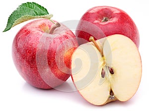 Red apple with leaf and slice.