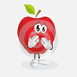 Red Apple Logo mascot ashamed pose