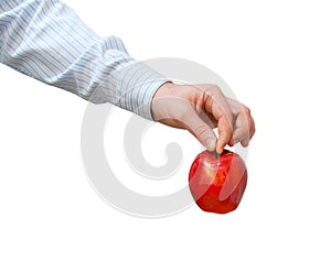 Red apple in a man's hand