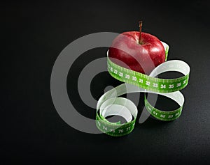 Red Apple and Measuring Tape, Health Diet Food, Weight Loss Concept