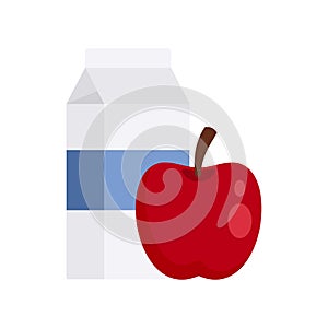 Red apple milk pack icon, flat style
