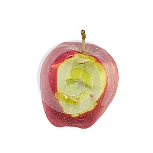 Red apple with missing a bite isolated on white background