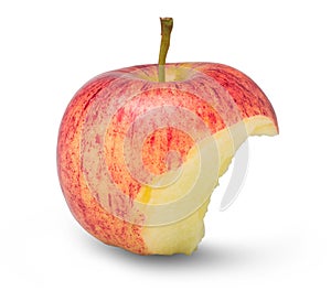 Red apple with missing a bite isolated on white background with clipping path