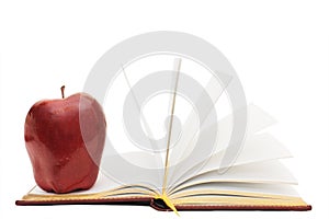 Red apple on the open book