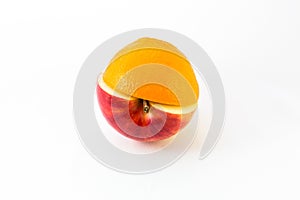 red apple and orange half isolated.