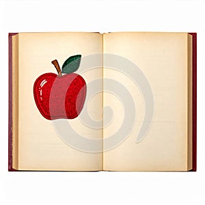 Red Apple Patch on Open Vintage Book Pages