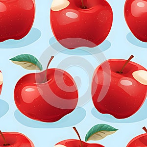 Red apple seamless pattern on a blue background by Generative AI