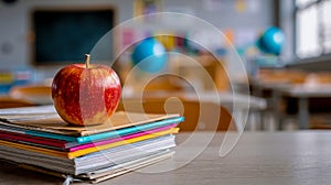 An apple sitting on top of a stack of books